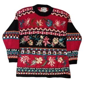 Vintage Heirloom Collectibles Floral Multicolor Hand Knit Sweater